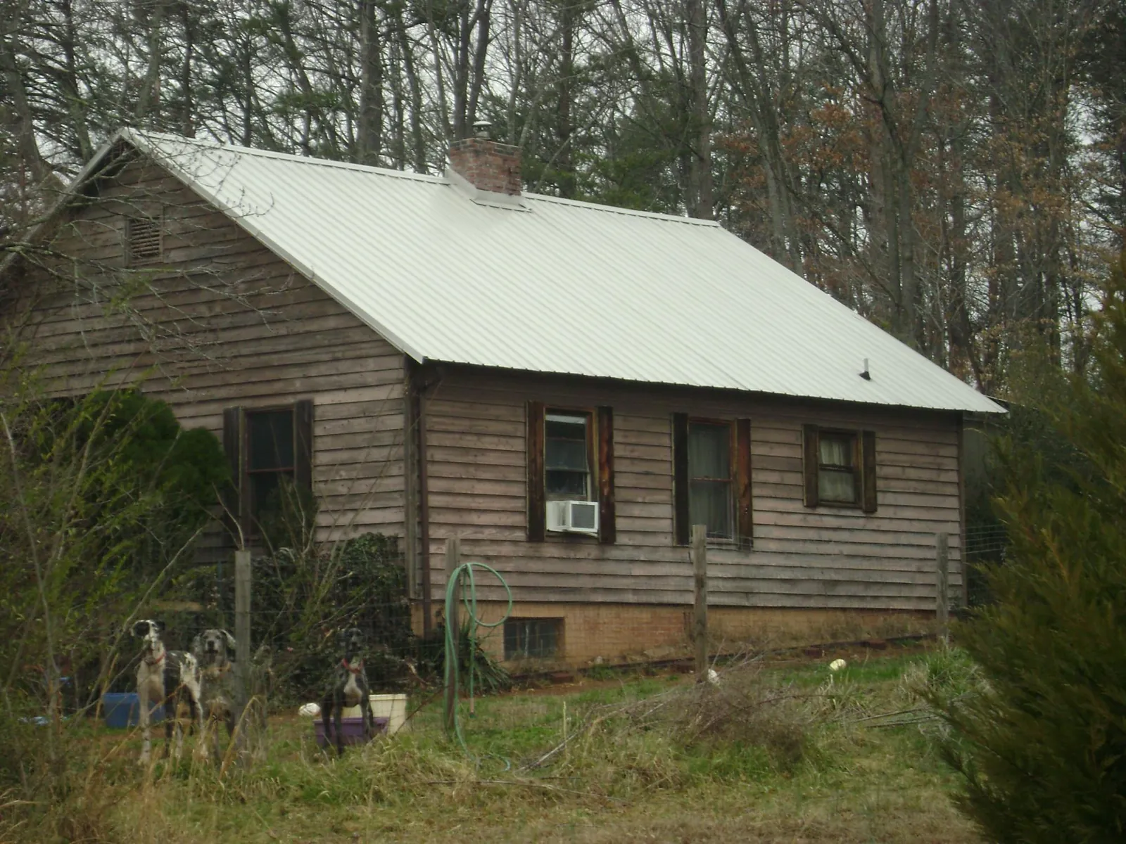 White metal roof on an old wood sided farmhouse, from a Asphalt Shingle Roof Repair job in Antioch